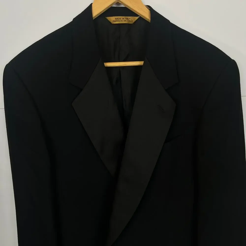Donna Karan NY Men's 42R Italian Wool Black Two-Button Satin Lapel Tuxedo Jacket
